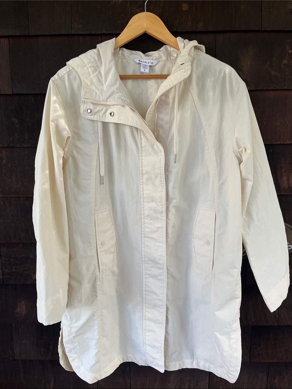 Athleta Cream Hooded Trench Anorak
